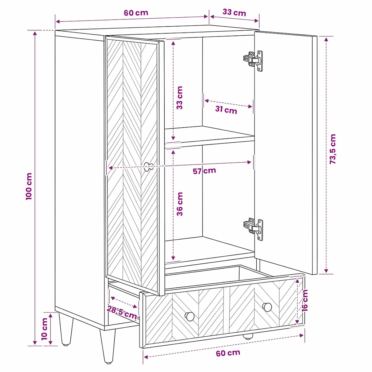 Opbevaringsskabe Naturfarvet 60 x 33 x 100 cm Massivt mangotræ - Billede 10