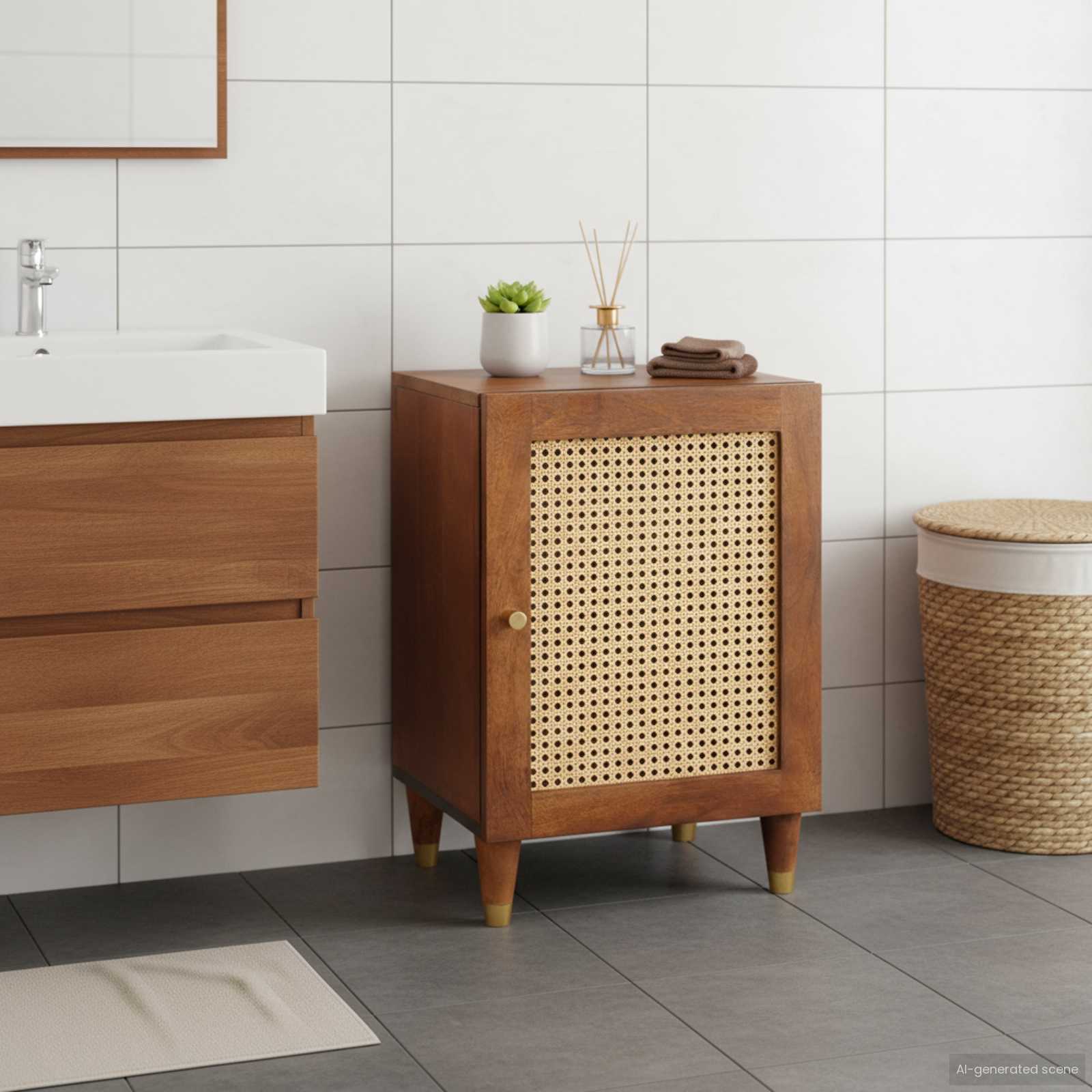 vidaXL Badezimmerschrank mit Tür Braun 38 x 33,5 x 58 cm Holzwerkstoff