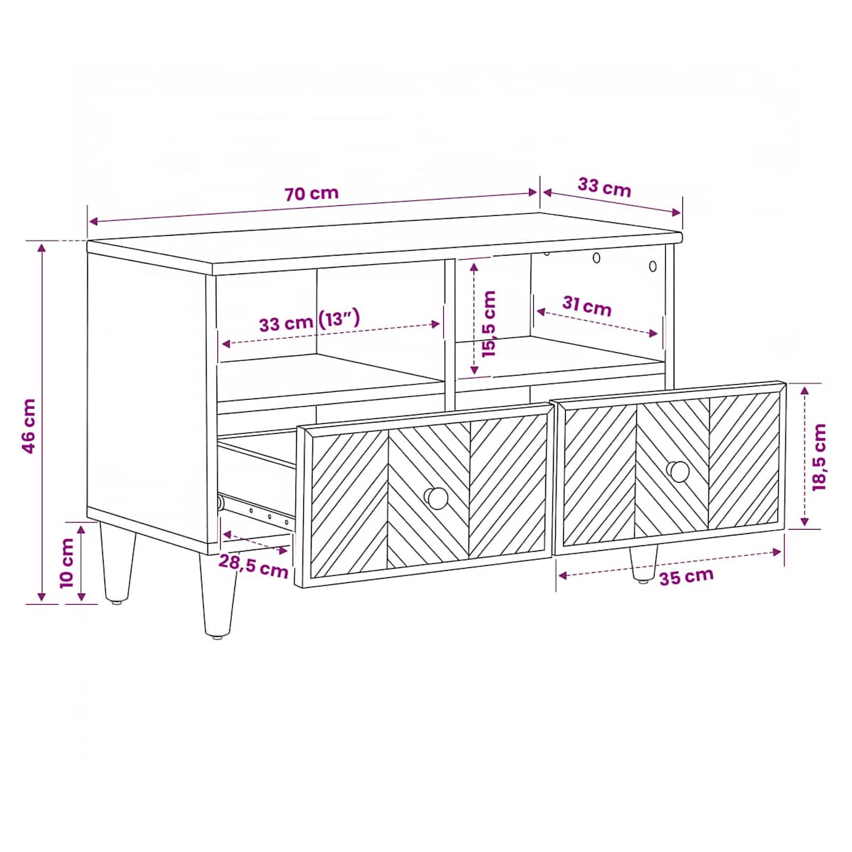 Opbevaringsskabe Brun 70 x 33,5 x 46 cm Massivt mangotræ - Billede 11