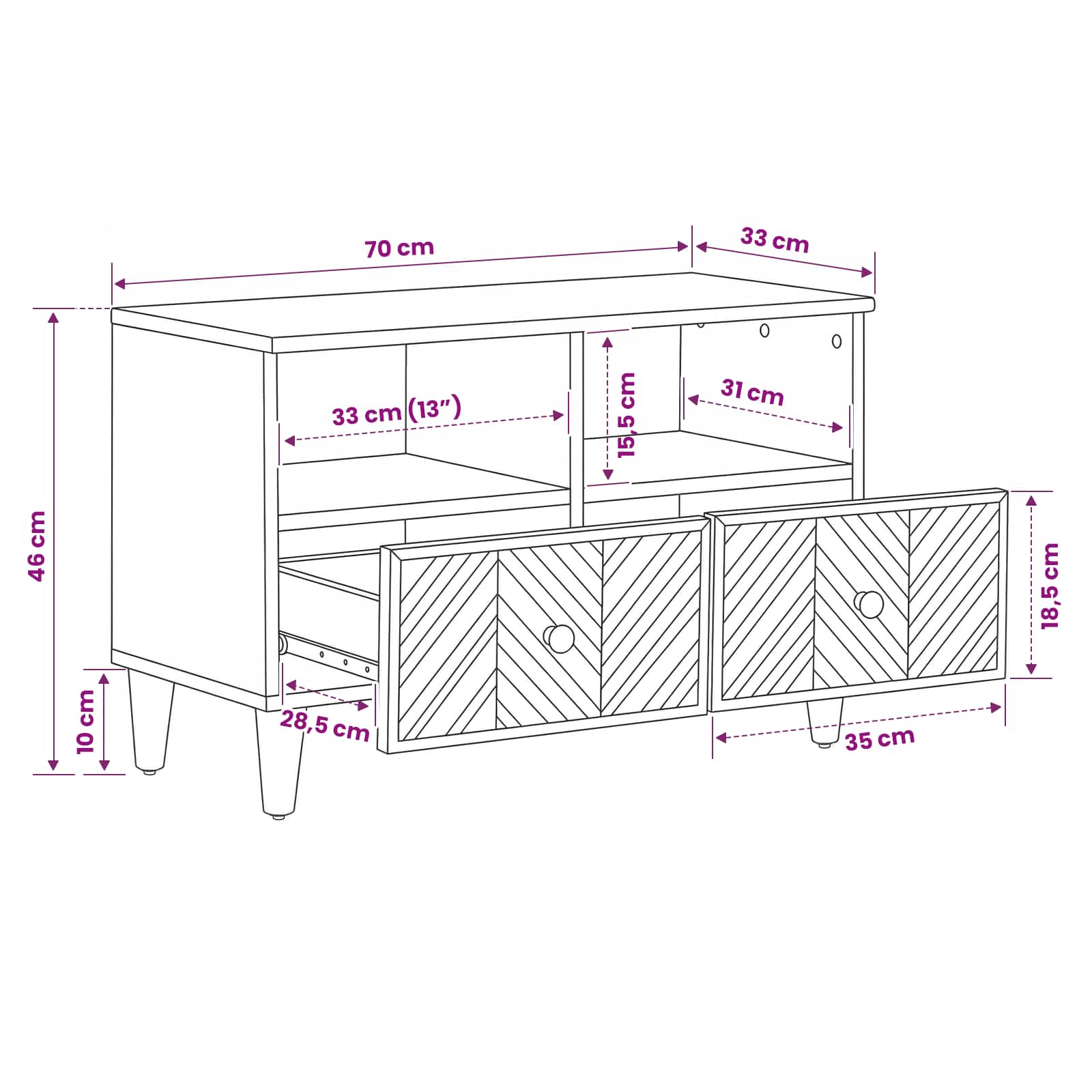 Opslagkasten Bruin 70 x 33,5 x 46 cm Massief Mango Hout image 11