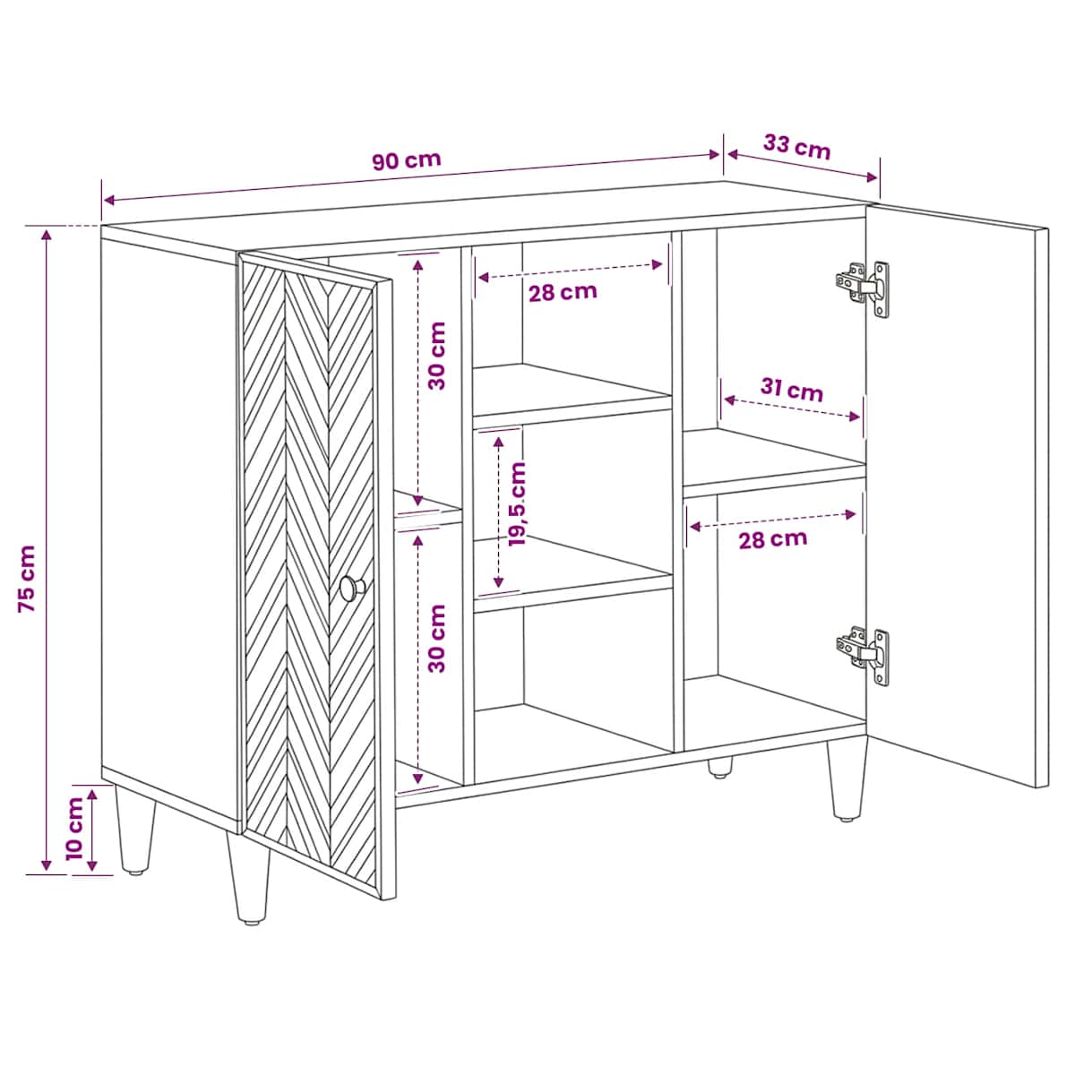Opbevaringsskabe Brun 90 x 33,5 x 75 cm Massivt mangotræ - Billede 11