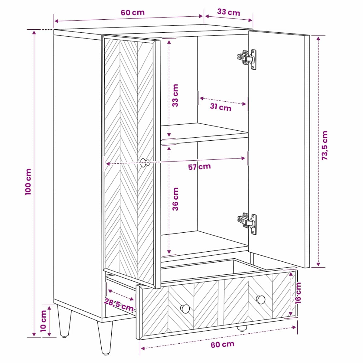 Opbevaringsskabe Brun 60 x 33,5 x 100 cm Massivt mangotræ - Billede 11