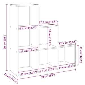 Knihovna/dělící stěna 3patrová dub artisan 99x29x99 cm kompozit - obrázek 11