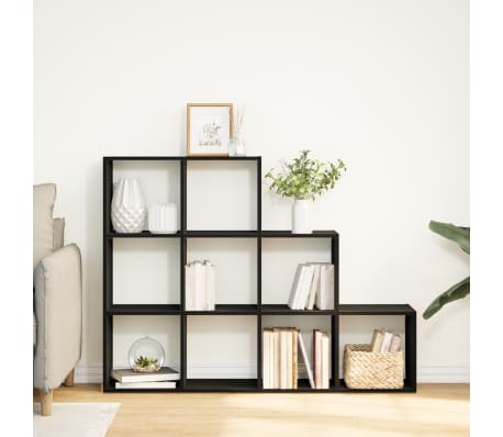 vidaXL Bibliotecă/separator 3 niveluri, negru 137,5x29x103,5 cm lemn