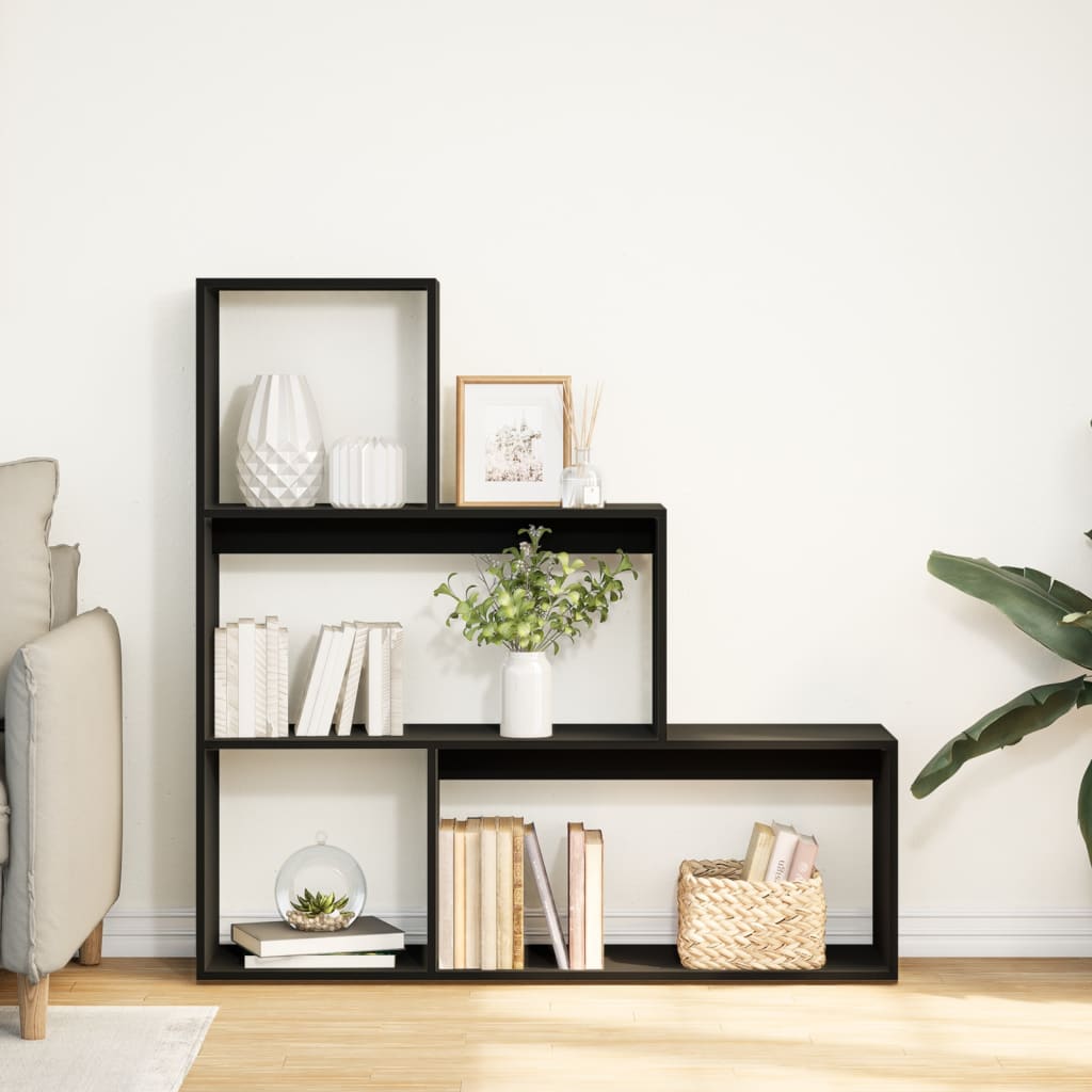 vidaXL Kamerscherm / boekenkast 3-laags 123x29x123 cm hout zwart afbeelding