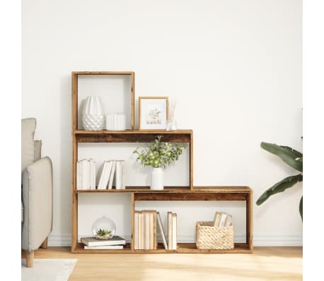 vidaXL Raumteiler-B&uuml;cherregal 3 Stufen Altholz-Optik 123x29x123 cm