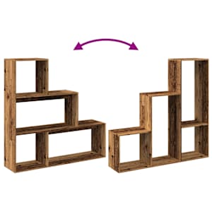 Knihovna/dělící stěna 3patrová old wood 123x29x123 cm kompozit - obrázek 8
