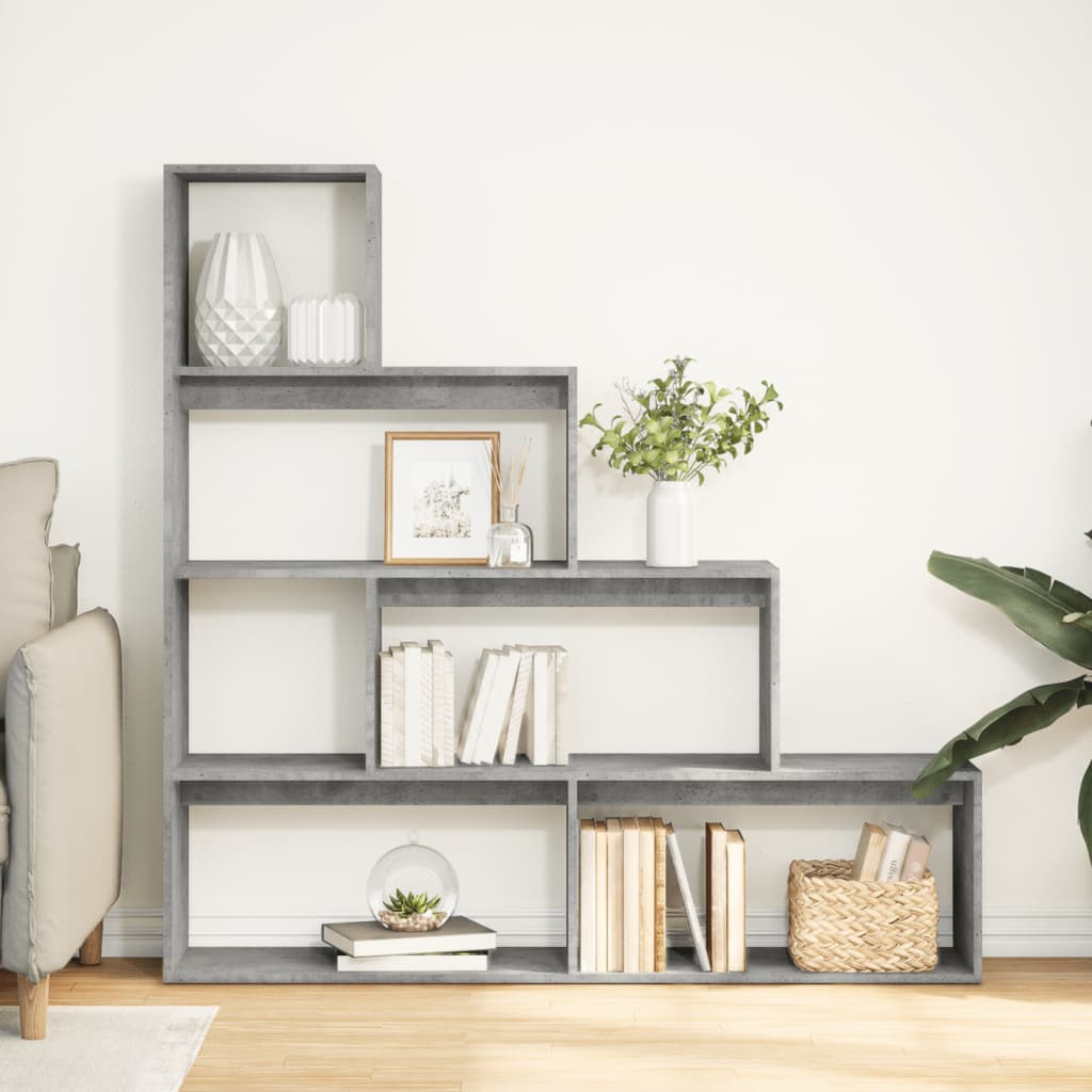 vidaXL Bibliotecă/separator cameră gri beton 143,5x29x143,5 cm lemn