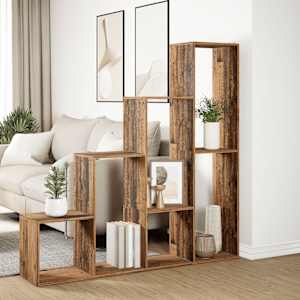 Knihovna/dělící stěna 4patrová old wood 143,5x29x143,5 cm - obrázek 4