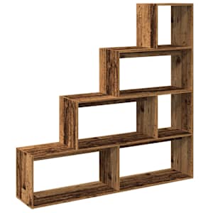 Knihovna/dělící stěna 4patrová old wood 143,5x29x143,5 cm - obrázek 7