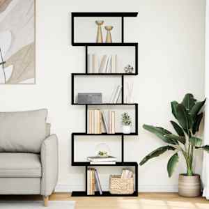 vidaXL Raumteiler-B&uuml;cherregal 6 Etagen Schwarz 70x24x193 cm