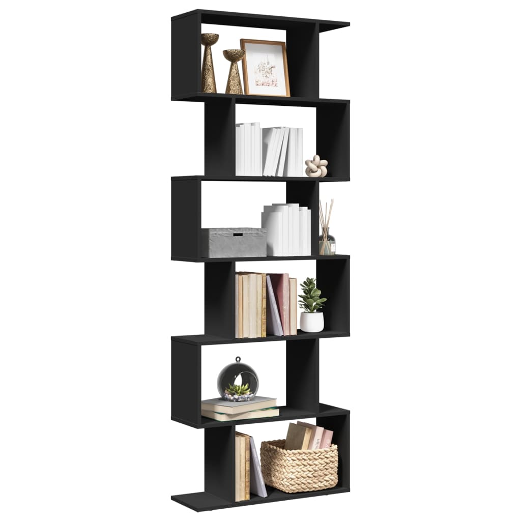 vidaXL Bibliotecă/separator cameră 6 niveluri negru 70x24x193 cm, lemn