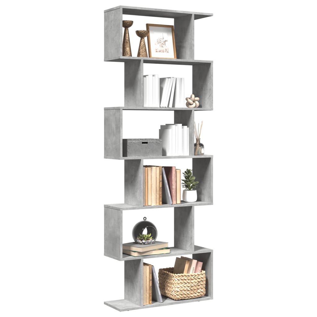 vidaXL Bibliotecă/separator 6 niveluri gri beton 70x24x193 cm lemn