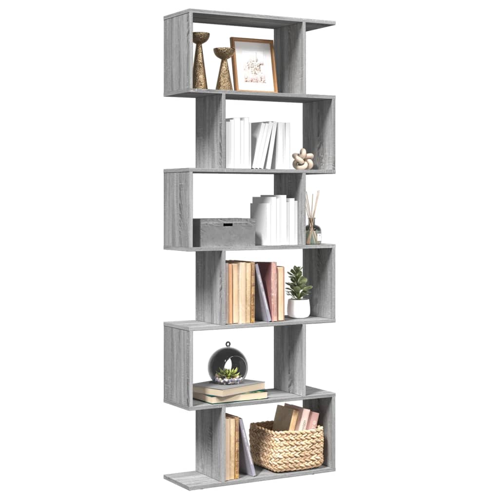 Raumteiler-Bücherregal 6 Etagen Grau Sonoma 70x24x193 cm