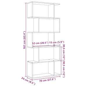 Knihovna/dělící stěna 5patrová old wood 70x24x161 cm kompozit - obrázek 11