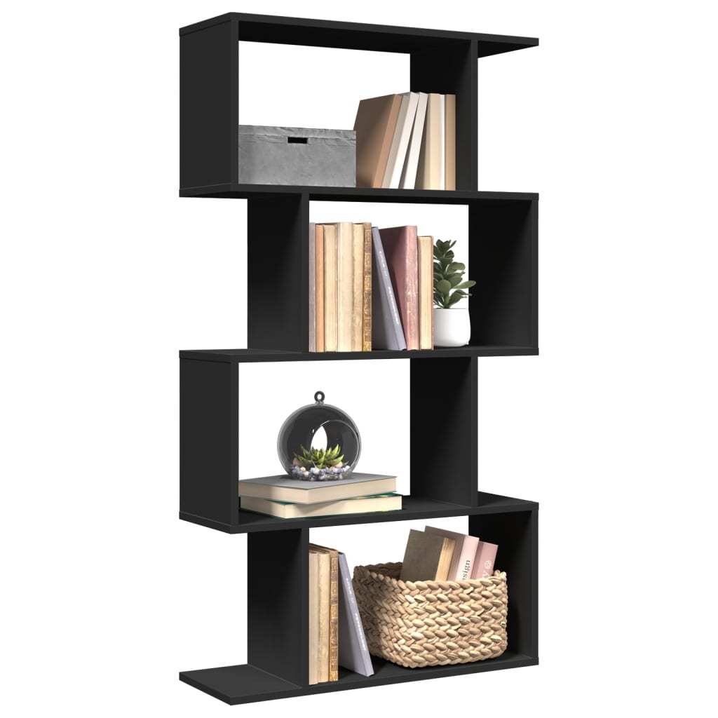 vidaXL Raumteiler-Bücherregal 4 Böden Schwarz 70x24x129 cm