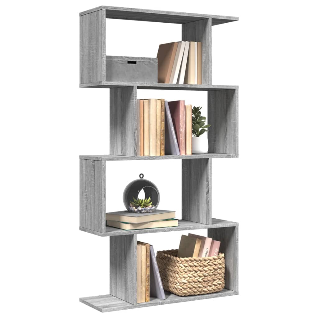 vidaXL Raumteiler-Bücherregal 4 Böden Grau Sonoma 70x24x129 cm