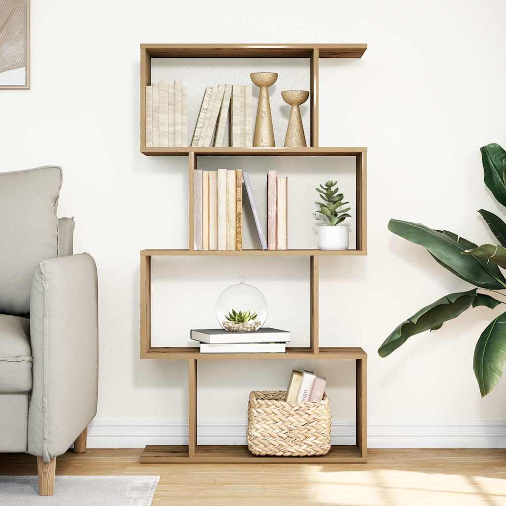 vidaXL 4 szintes kézműves tölgy fa elválasztó könyvespolc 70x24x129 cm