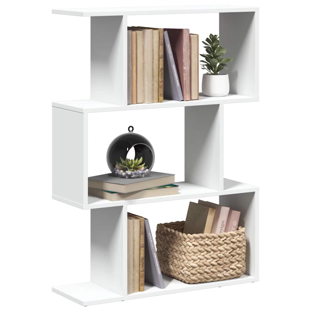 vidaXL Bibliotecă separatoare de cameră cu 3 niveluri, albă, 70x24x97 cm, lemn stratificat