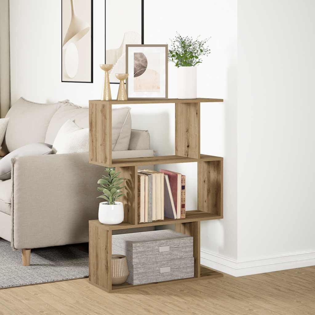 vidaXL 3 szintes kézműves tölgy fa elválasztó könyvespolc 70x24x97 cm