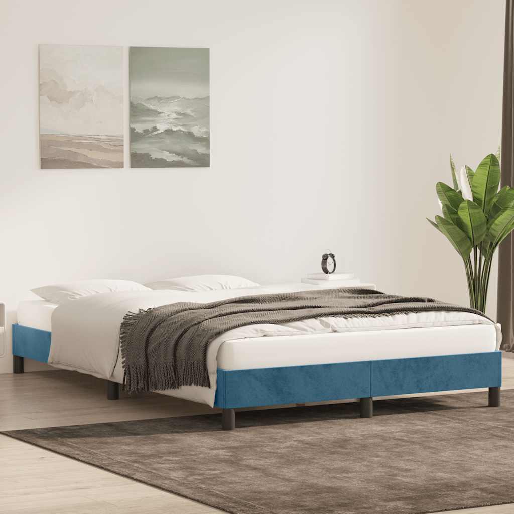 vidaXL Bedframe zonder matras 140x210 cm fluweel donkerblauw afbeelding