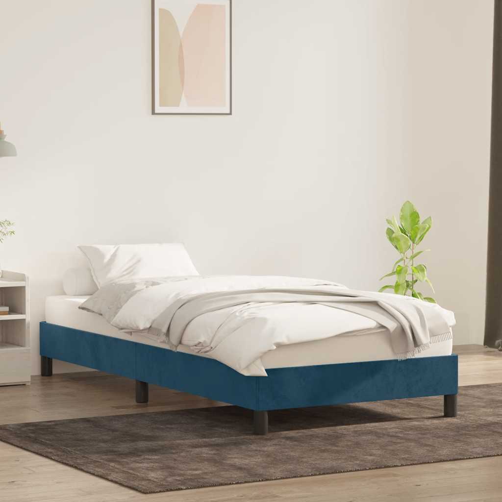 Rám postele bez matrace tmavě modrý 100x220 cm samet - obrázek 3