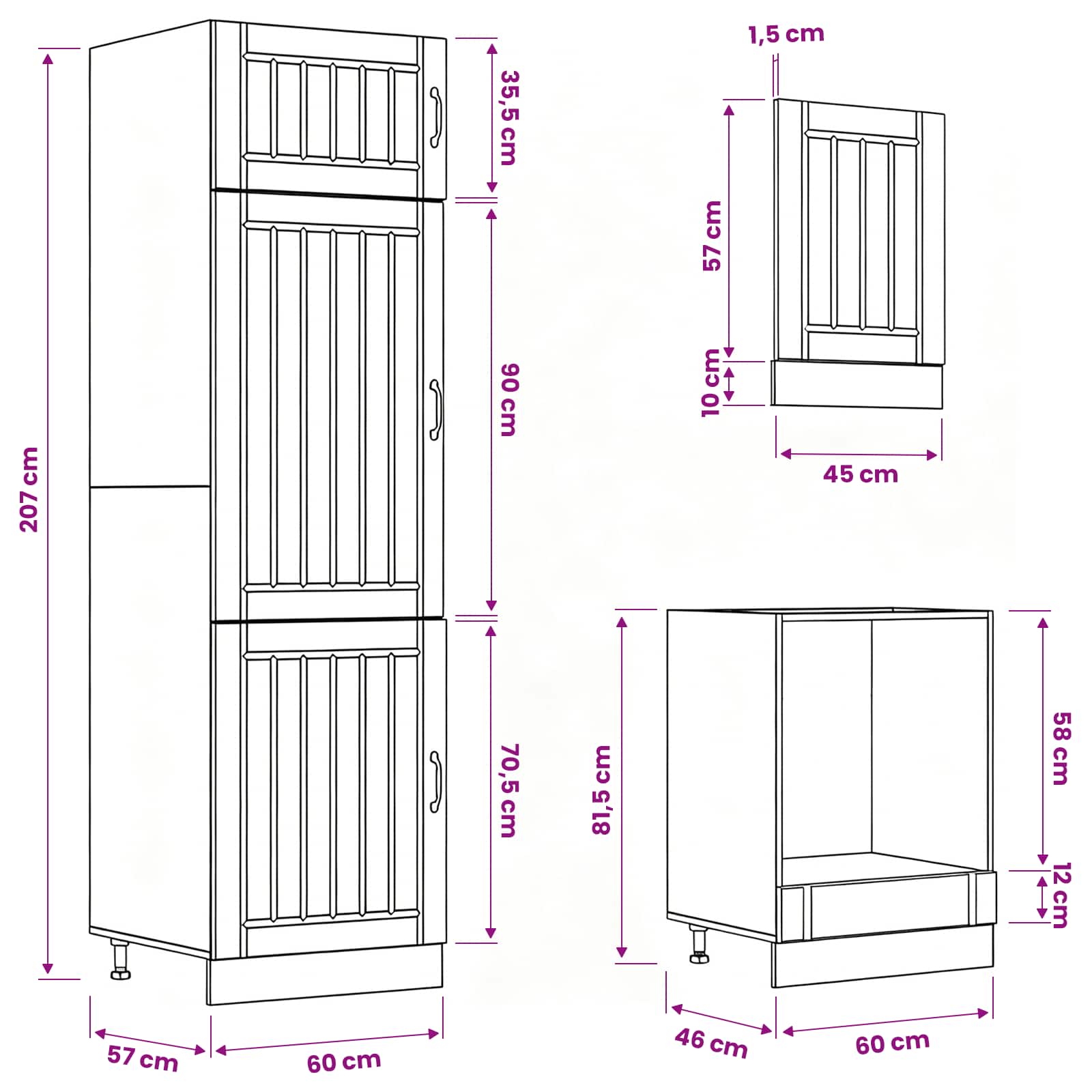 7 Piece Kitchen Cabinet Set "Lucca" size guide