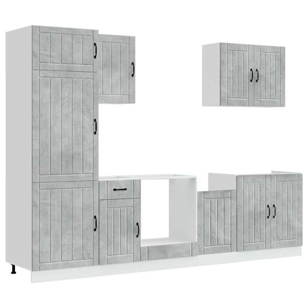vidaXL 7-osaline k&ouml;&ouml;gikapi komplekt Lucca, betoonhall, tehispuit