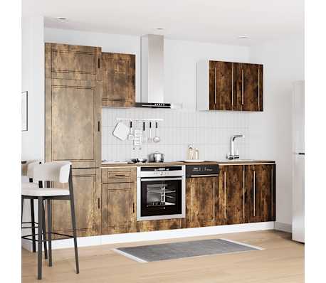 vidaXL Conjunto de armarios de cocina "Porto" de 7 piezas de madera de ingenier&iacute;a de roble ahumado