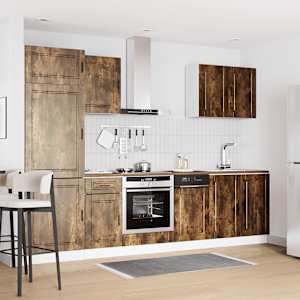 vidaXL Conjunto de armarios de cocina "Porto" de 7 piezas de madera de ingenier&iacute;a de roble ahumado