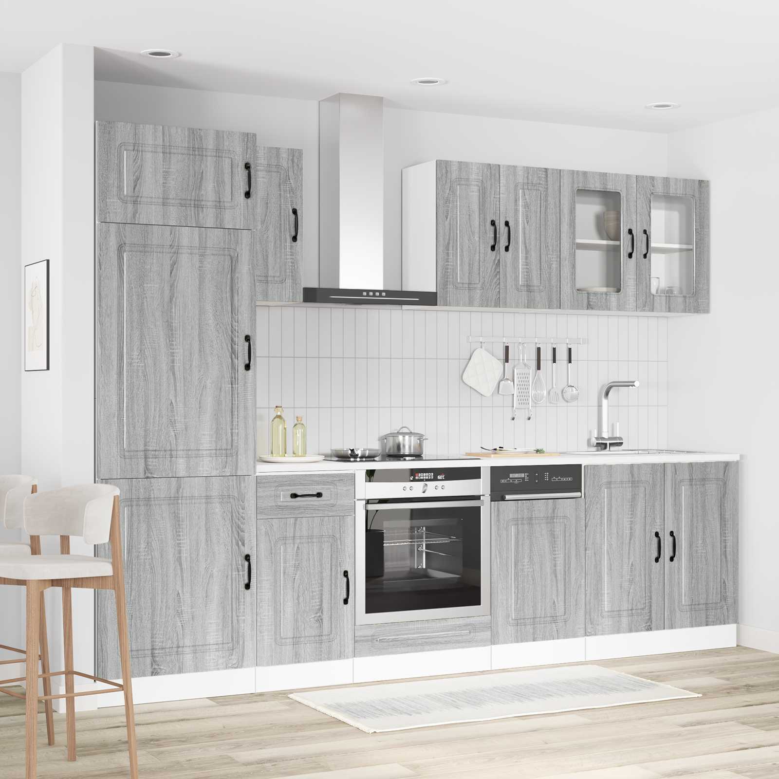 vidaXL 8-delige Keukenkastenset Kalmar bewerkt hout grijs sonoma eiken, foto 4