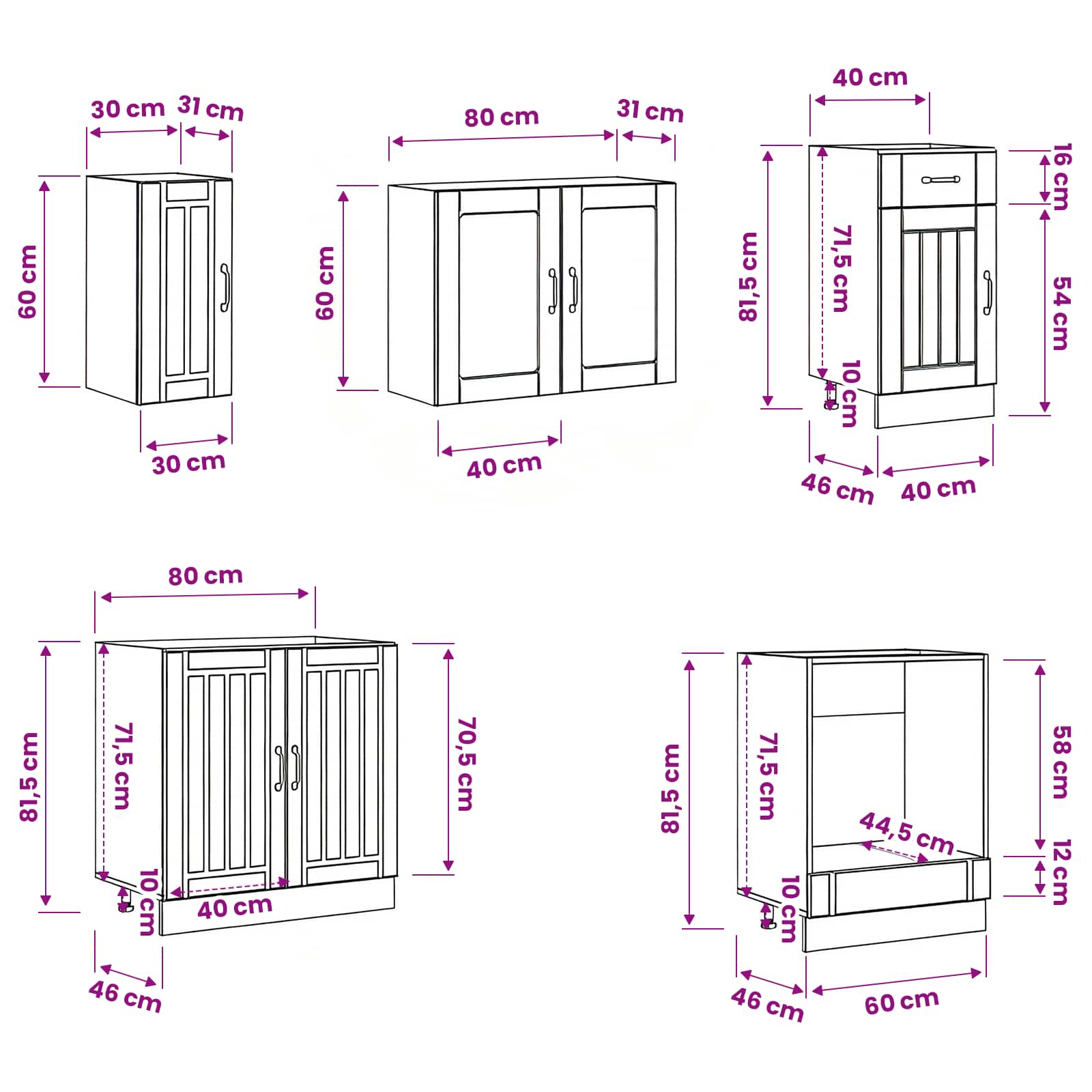 8 Piece Kitchen Cabinet Set "Lucca" Engineered Wood size guide