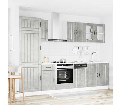 vidaXL Kj&oslash;kkenskapssett 8 deler Lucca betonggr&aring; konstruert tre