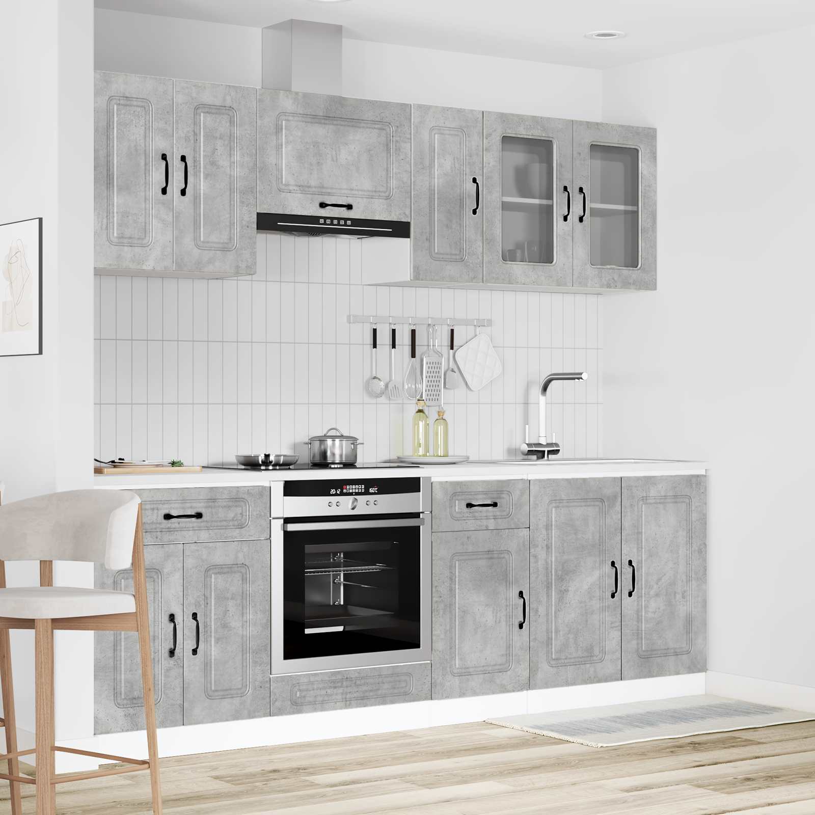 vidaXL 8-delige Keukenkastenset Kalmar bewerkt hout betongrijs grijs, foto 4