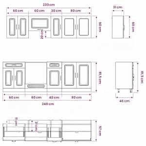 8dílná sada kuchyňských skříněk "Kalmar" kouřový dub kompozit - obrázek 8