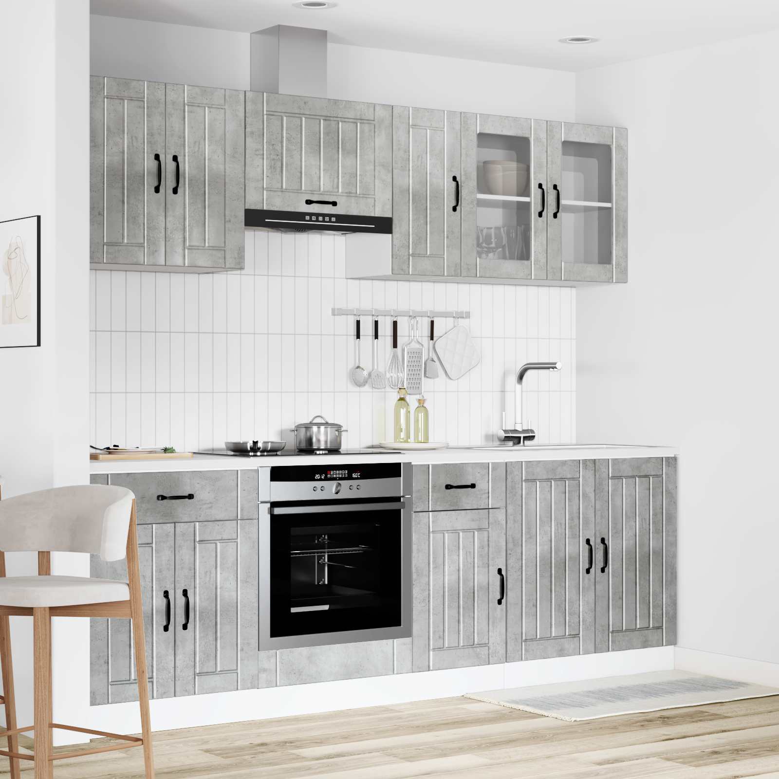 vidaXL 8-delige Keukenkastenset Lucca bewerkt hout betongrijs grijs, foto 4