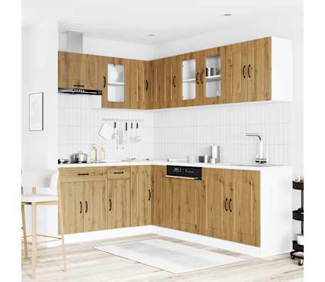 vidaXL 11osainen keitti&ouml;kaappisarja Kalmar k&auml;sity&ouml;l&auml;inen tammi