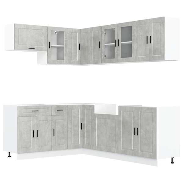 vidaXL 11-osaline k&ouml;&ouml;gikapi komplekt Porto, betoonhall, tehispuit