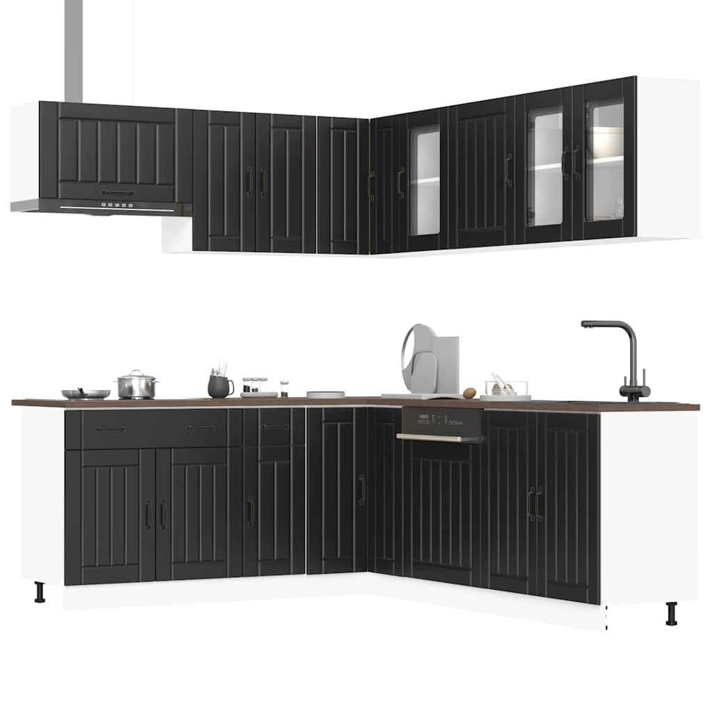 vidaXL 11-tlg. Küchenschrank-Set Lucca Schwarz Holzwerkstoff
