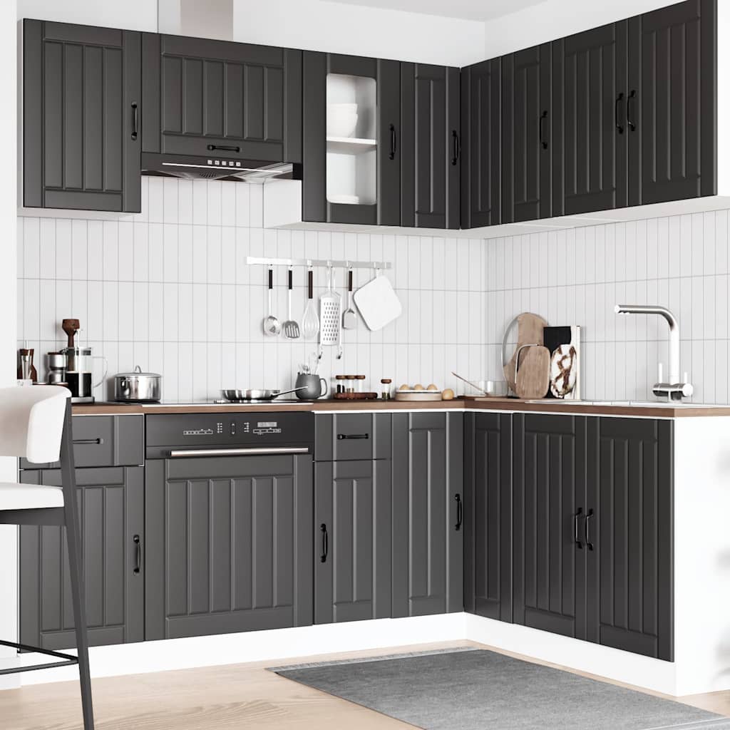 vidaXL 11 Piece Kitchen Set Kalmar Black Engineered Wood
