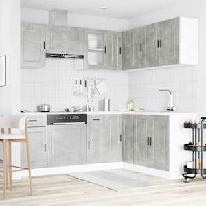 vidaXL Kj&oslash;kkenskapssett 11 deler Porto betonggr&aring; konstruert tre