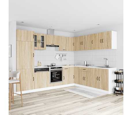 vidaXL 14 pe&ccedil;as arm&aacute;rio de cozinha conjunto Kalmar sonoma carvalho