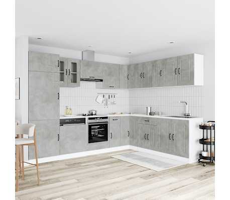 vidaXL 14 r&eacute;szes konyhai szekr&eacute;ny szett Kalmar betonsz&uuml;rke műszaki fa