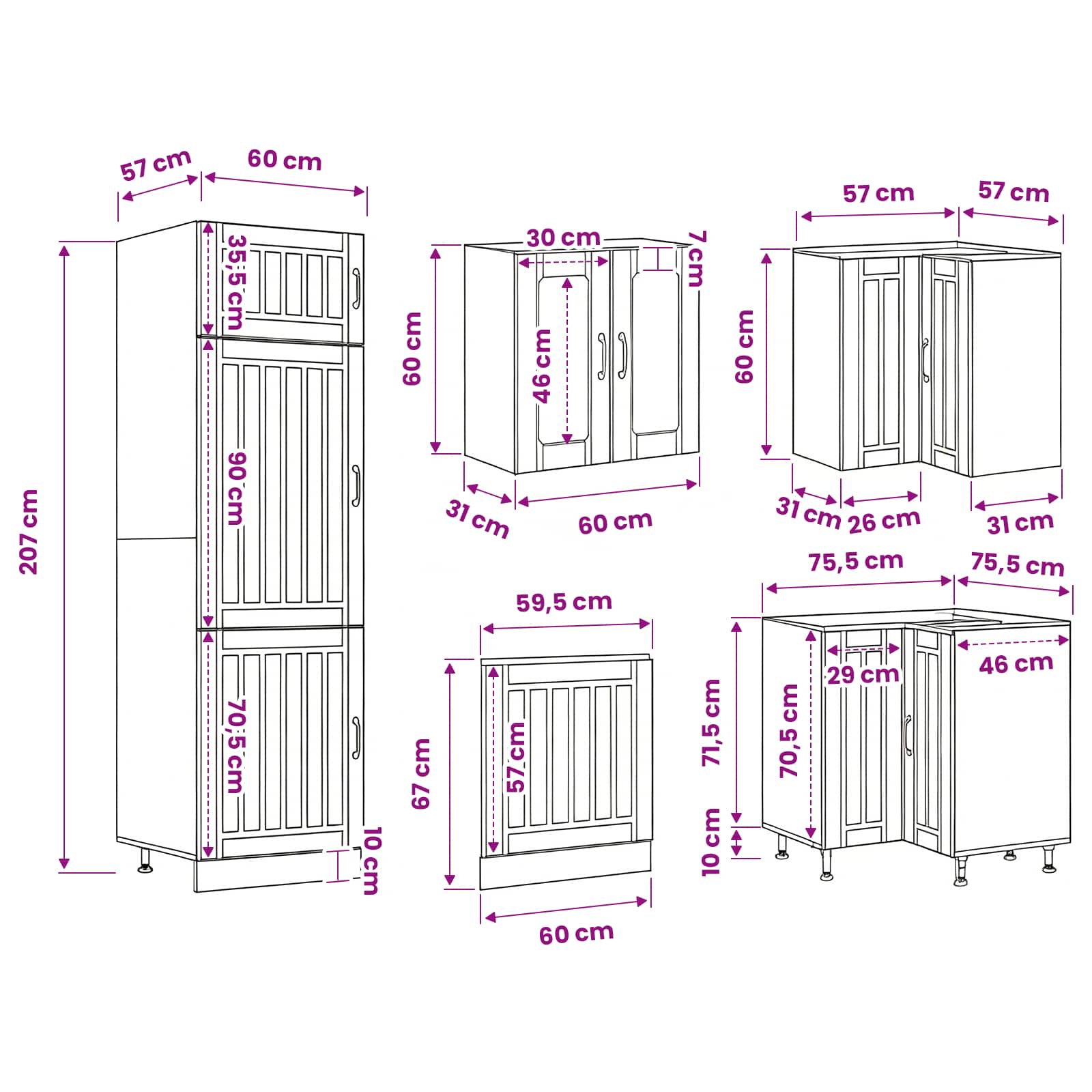 14 Piece Kitchen Cabinet Set "Lucca" Engineered Wood size guide