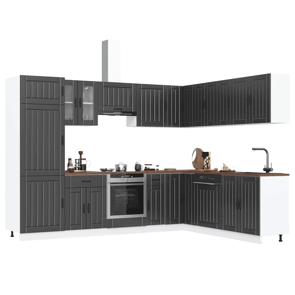 vidaXL 14-tlg. Küchenschrank-Set Lucca Schwarz Holzwerkstoff