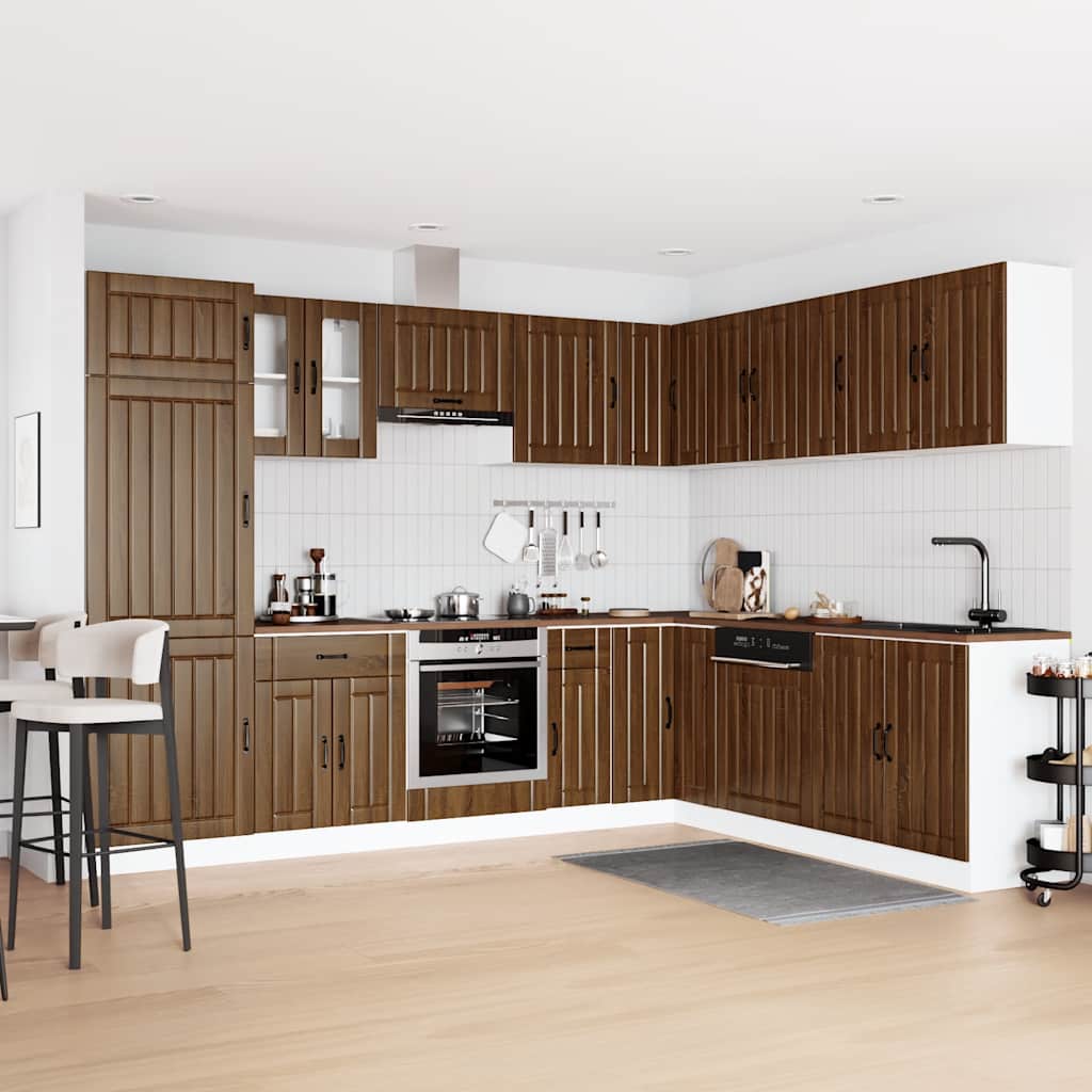 vidaXL 14-delige Keukenkastenset Lucca bewerkt hout bruin eikenkleur afbeelding