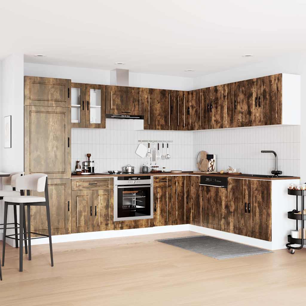 vidaXL 14-delige Keukenkastenset Porto bewerkt hout gerookt eiken afbeelding