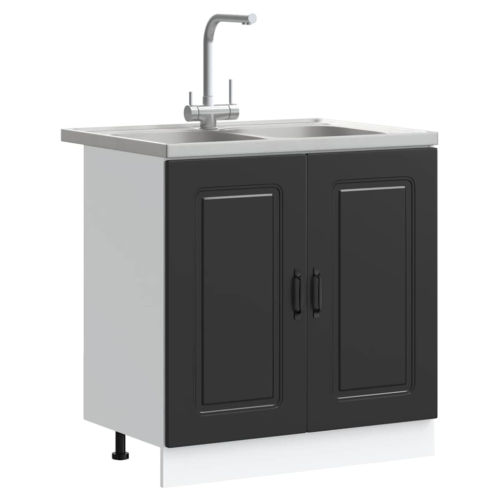 vidaXL Keukenkast 2 pcs Zwart 80 x 46 x 81.5 cm Bewerkt hout