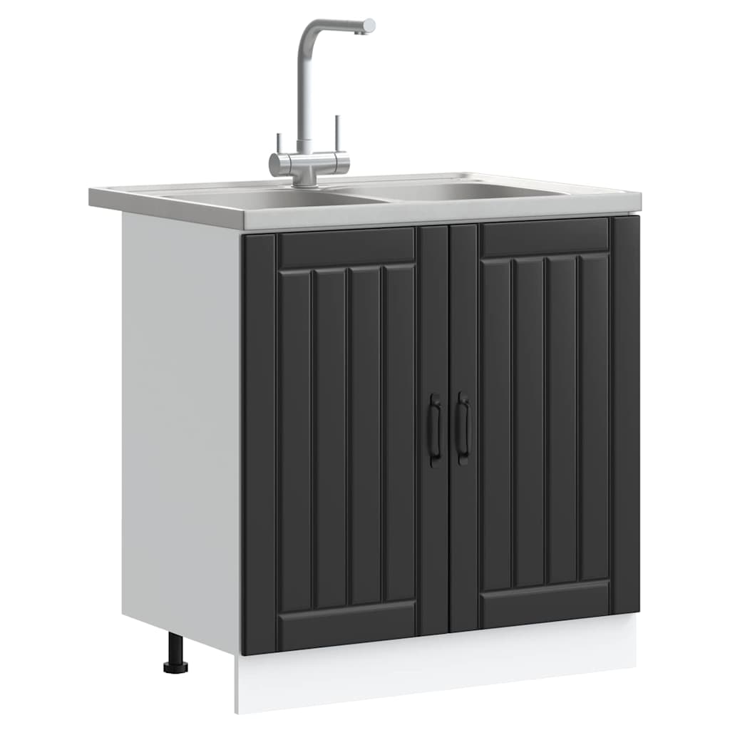 vidaXL Keukenkast 2 pcs Zwart 80 x 46 x 81.5 cm Bewerkt hout
