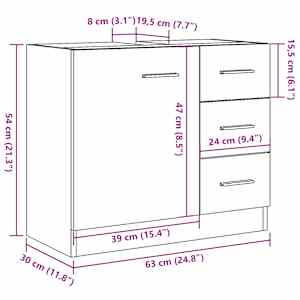 Skříňka pod umyvadlo old wood 63 x 30 x 54 cm kompozitní dřevo - obrázek 9